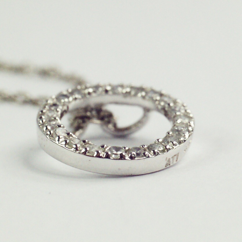 Sterling silver cable chain white/colorless CZ open circle pendant necklace 16”