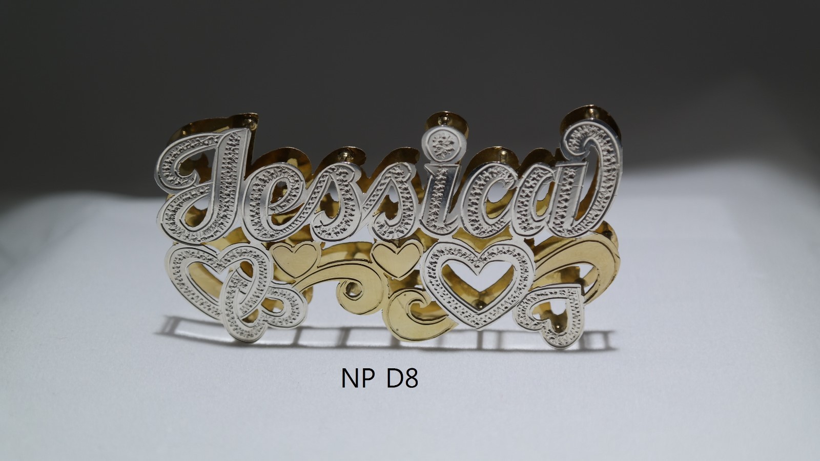 PERSONALIZED DOUBLE NAME PLATE (10k,14k,Silver gold overlay)