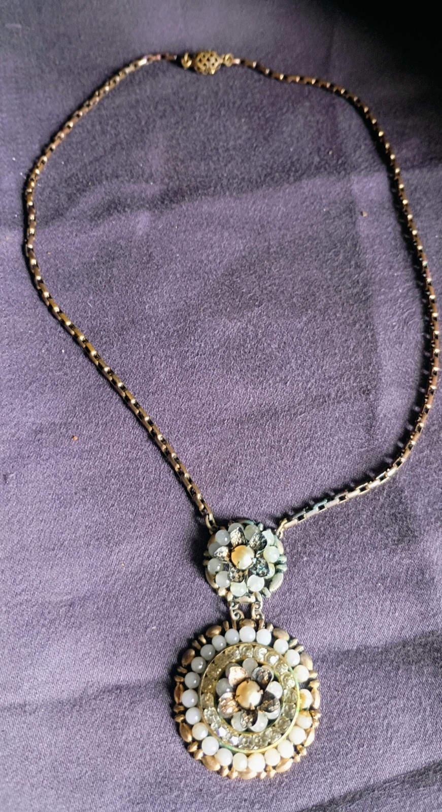 DESIGNER INSPIRED GOLD TONE METAL BEAD & RHINESTONE PENDANT CHAIN NECKLACE