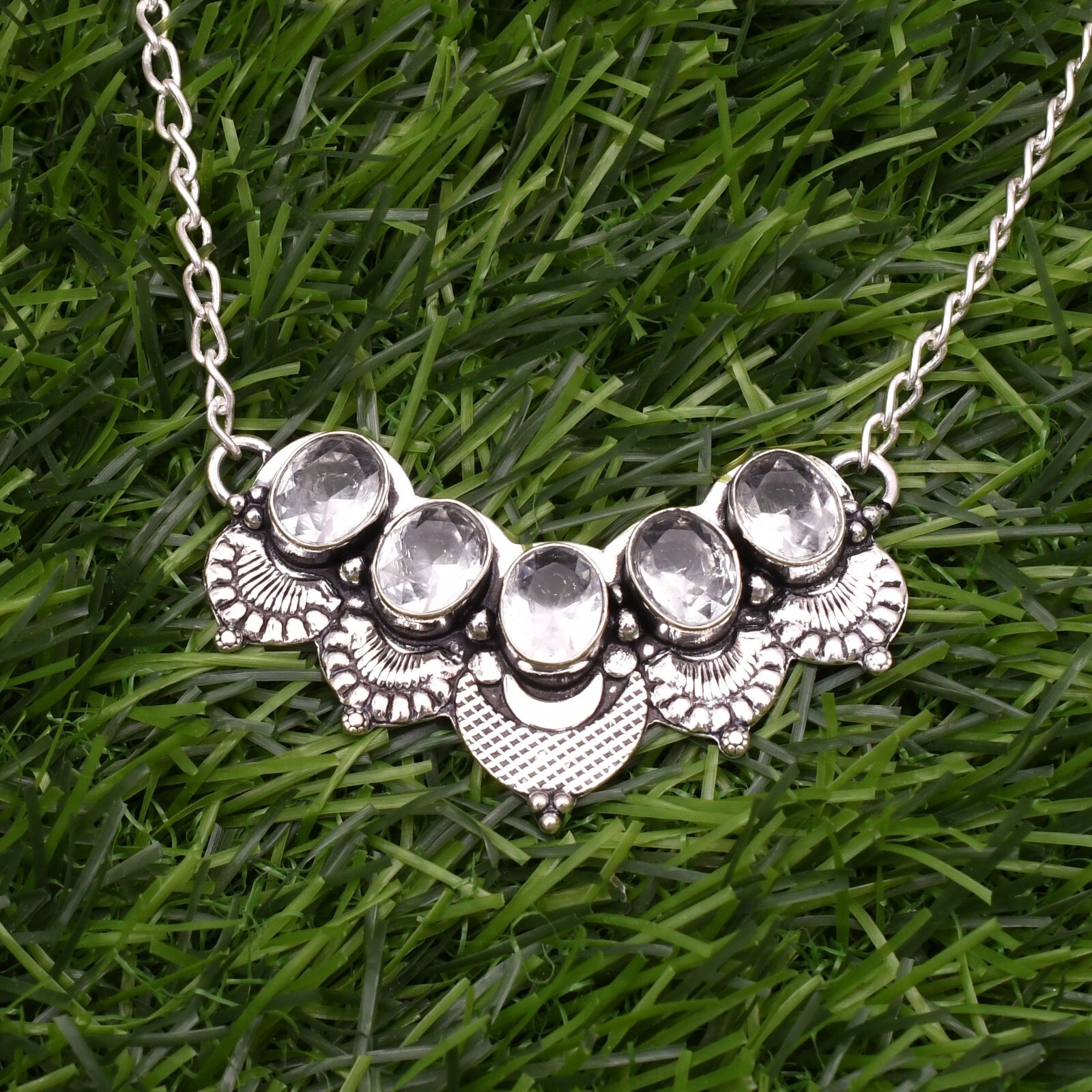 White Topaz Gemstone 925 Sterling Silver Handmade Jewelry Necklace 17-18″