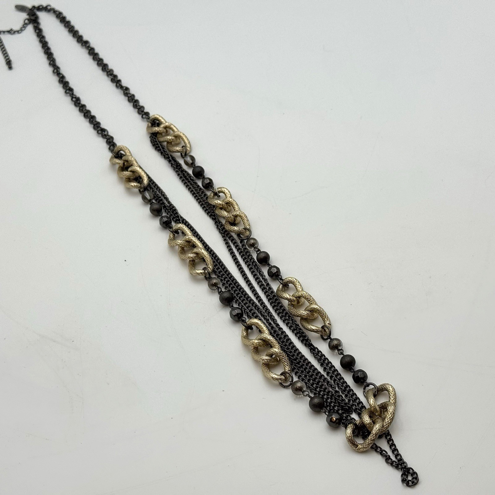 NY & Co Mixed Metal Layered Chain Necklace Gunmetal Gold Tone Statement 36″
