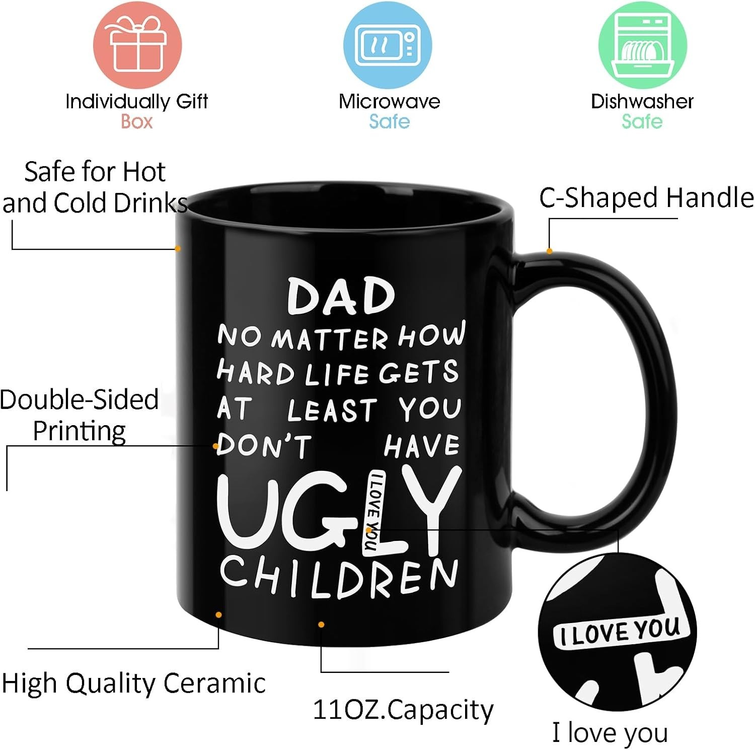 Funny 11oz Black Coffee Mug for Dad | Unique Gift for All Occasions