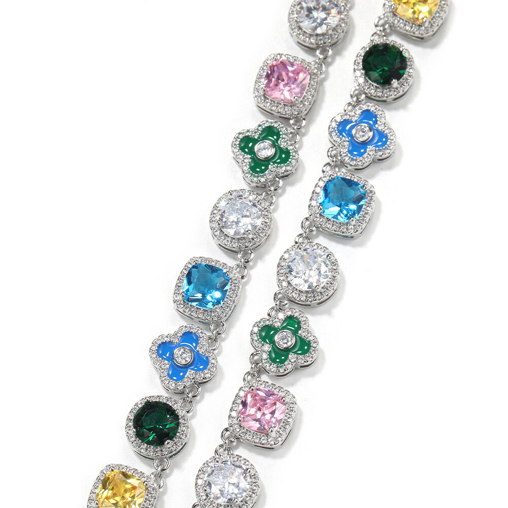 10mm Hip Hop Colorful Oil Drop Cross Tennis Chain Necklace Zircon Choker Jewelry