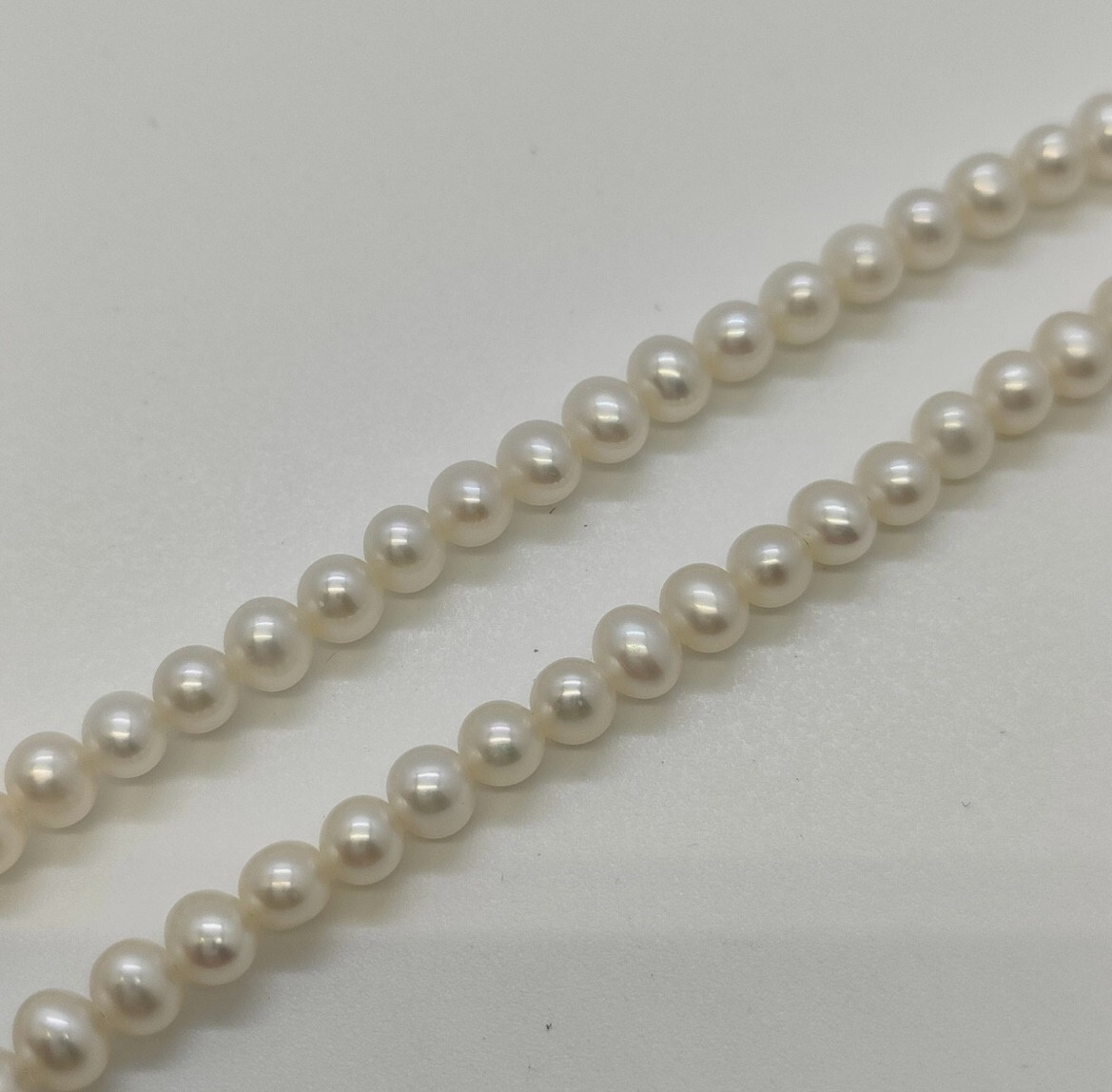 3 – 4 mm White Pearl Necklace with 18K Gold Clasp 16 inch length