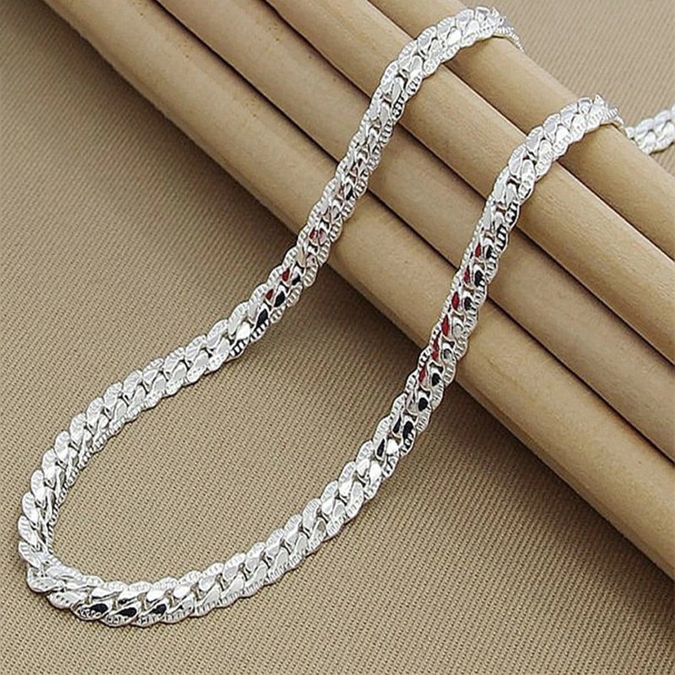 Sterling Silver Chain Necklace 925 6mm Side Chain 8-24in Link Women Jewelry