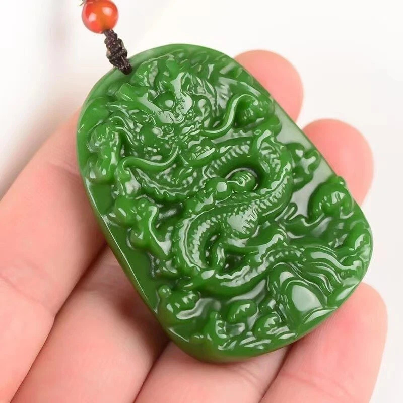 Natural Green jade Jadeite Carved dragon amulet Pendant&Necklaces jewellery