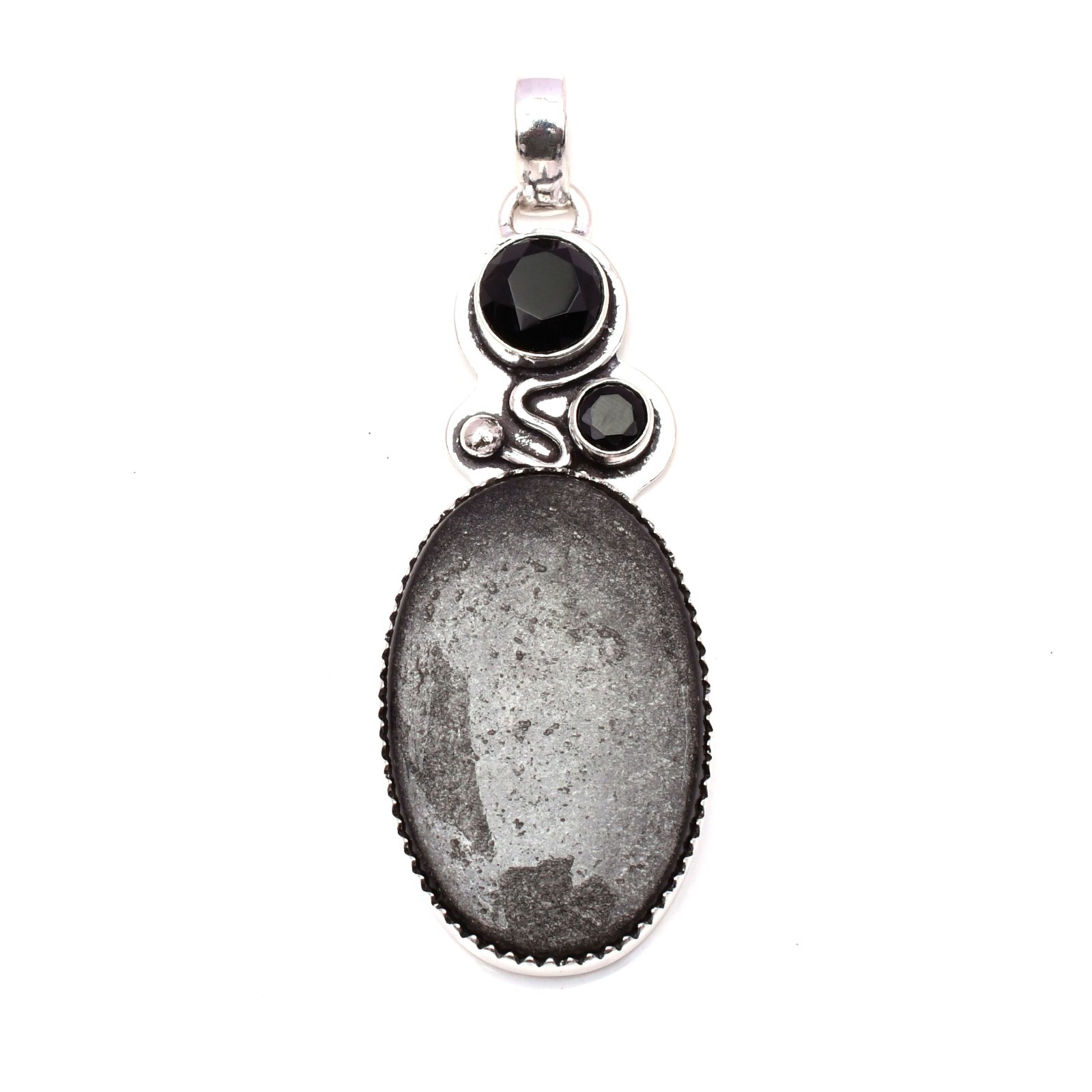 Silver Sheen Obsidian Gemstone 925 Sterling Silver Handmade Jewelry Pendant2.15″