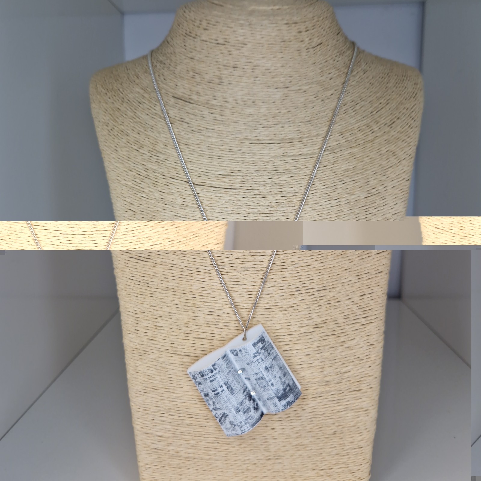 Tatty Devine Open Book Pendant Necklace Acrylic White Metal 60cm Long