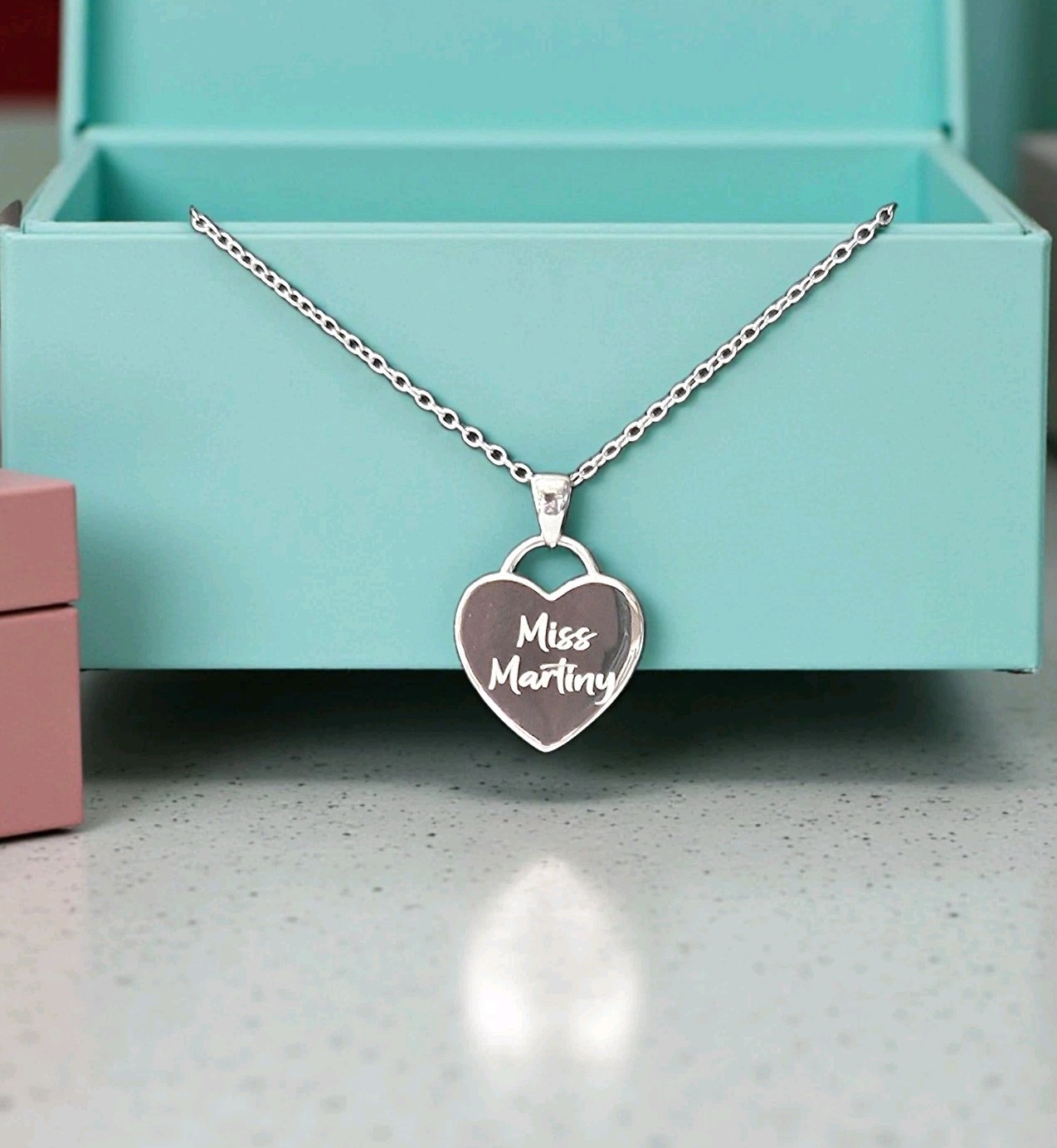 Personalised 925 Sterling Silver Engraved Heart Charm Pendant Necklace Gift