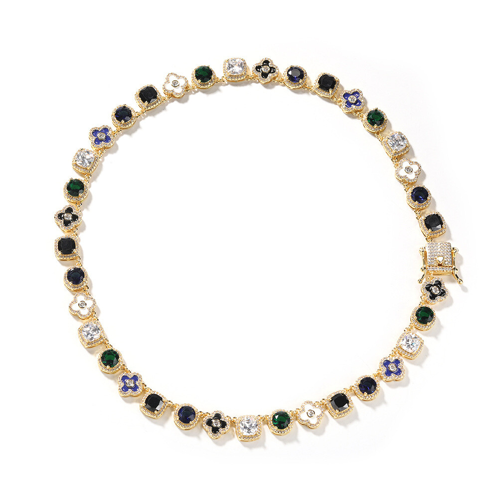 10mm Hip Hop Colorful Oil Drop Cross Tennis Chain Necklace Zircon Choker Jewelry