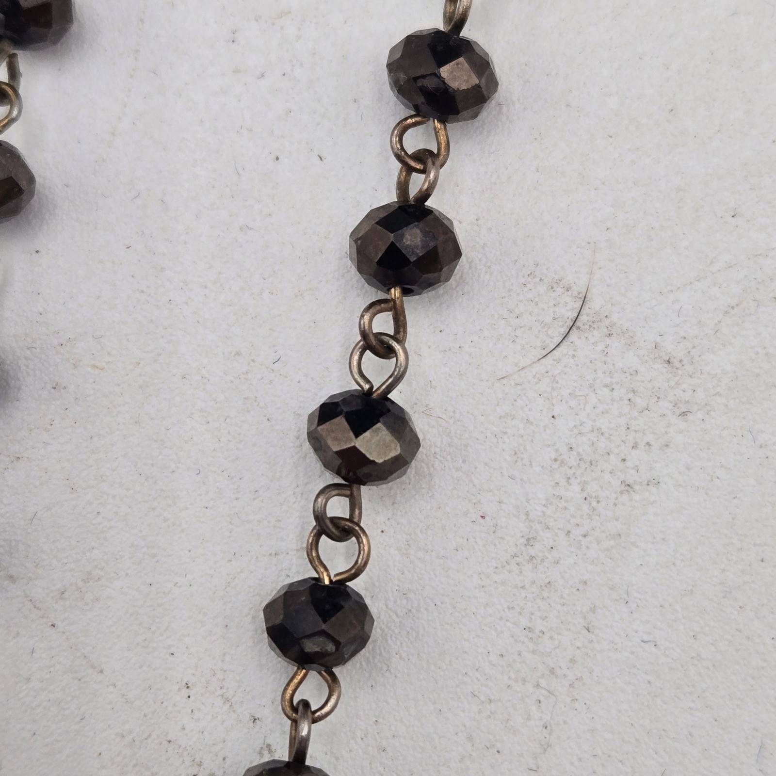 Womens Long Beaded Tassel Necklace Black Grey Faceted Stone Boho Statement