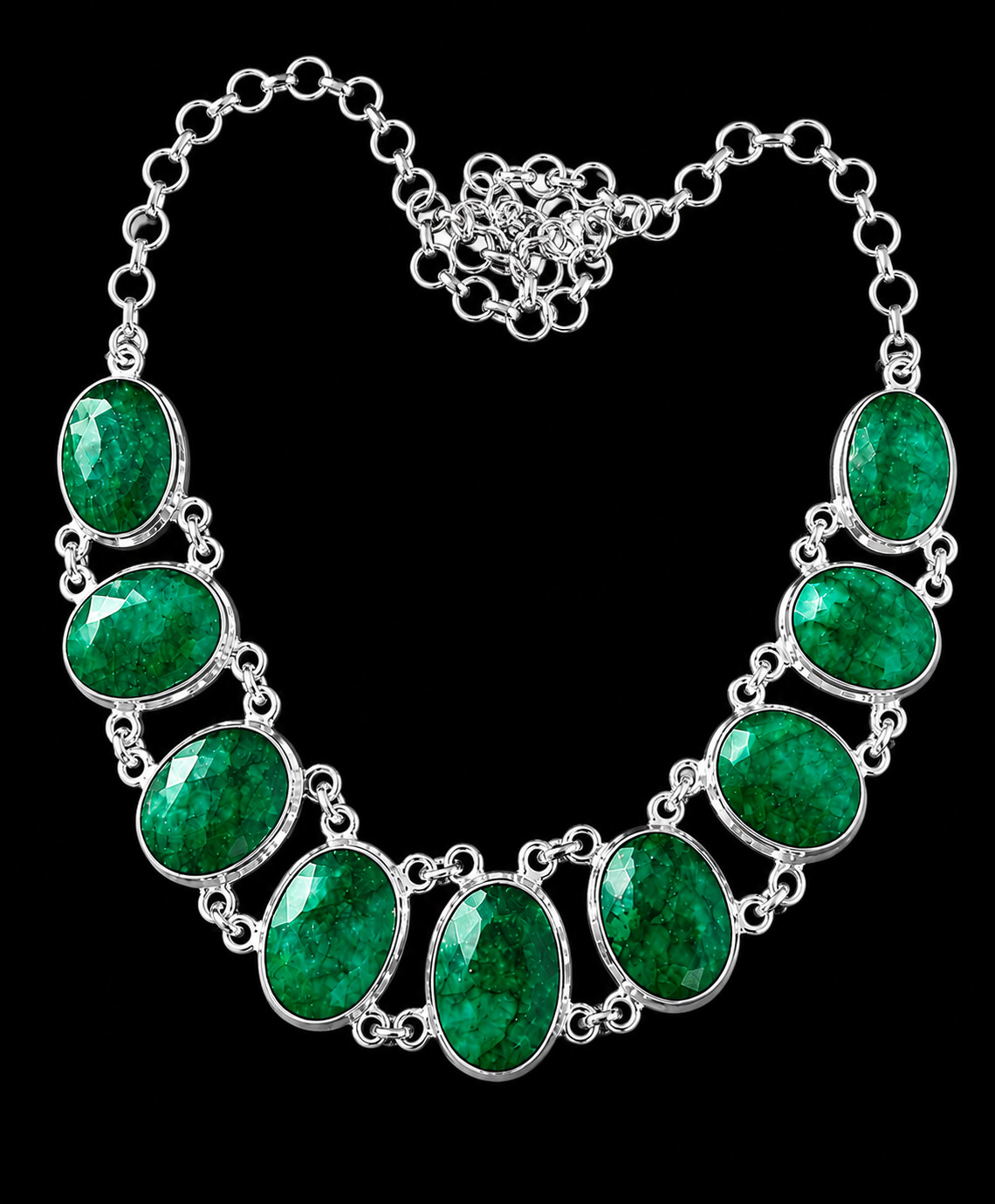 Handmade Green Emerald Necklace 925 Sterling Silver Antique Vintage Style
