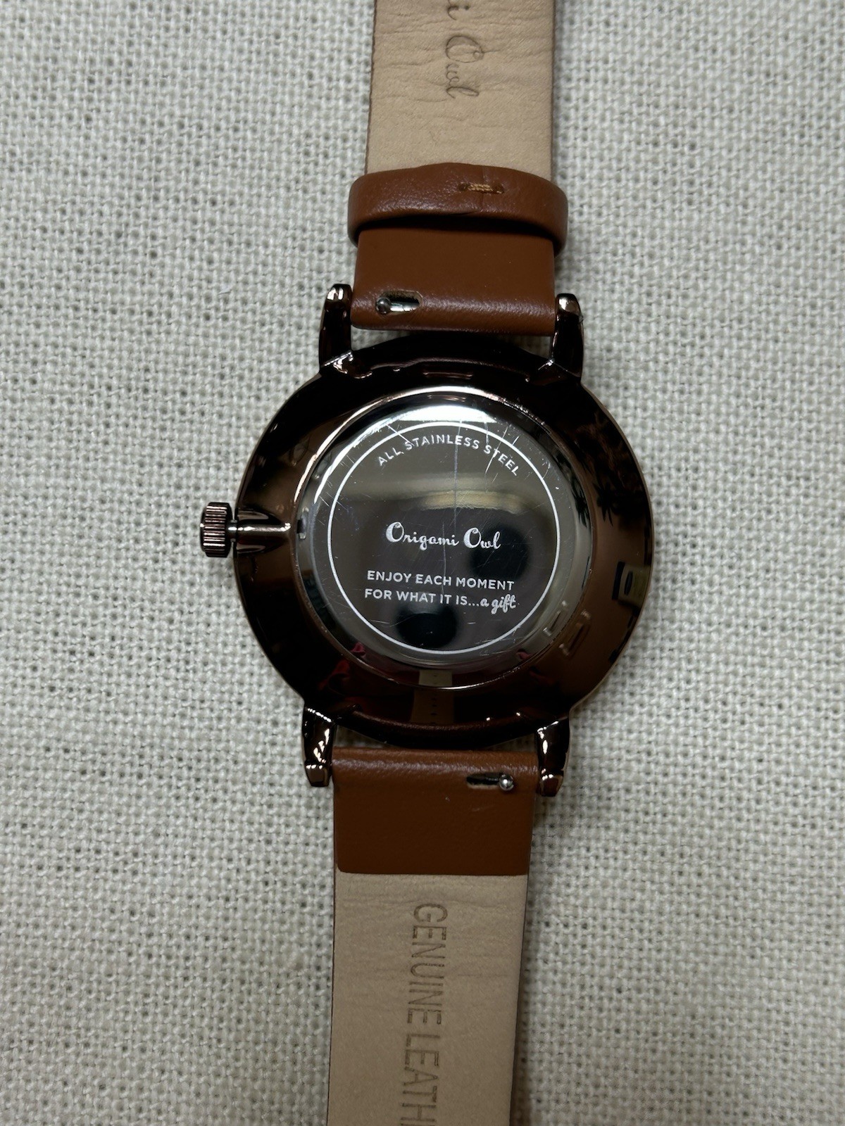 Origami Owl LK5010 Signature Chocolate Watch Metallic Crystals/Leather Band”New”