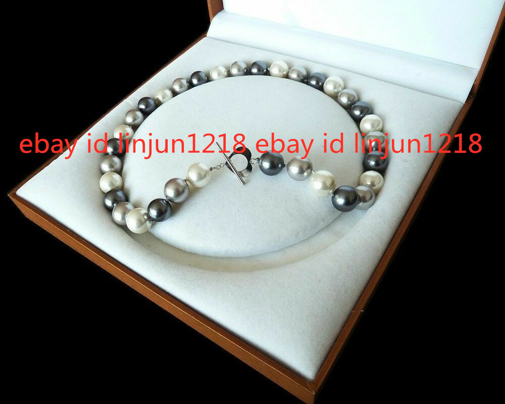 16-36inches Rare Huge 12mm Real Black White Gray South Sea Shell Pearl Necklaces