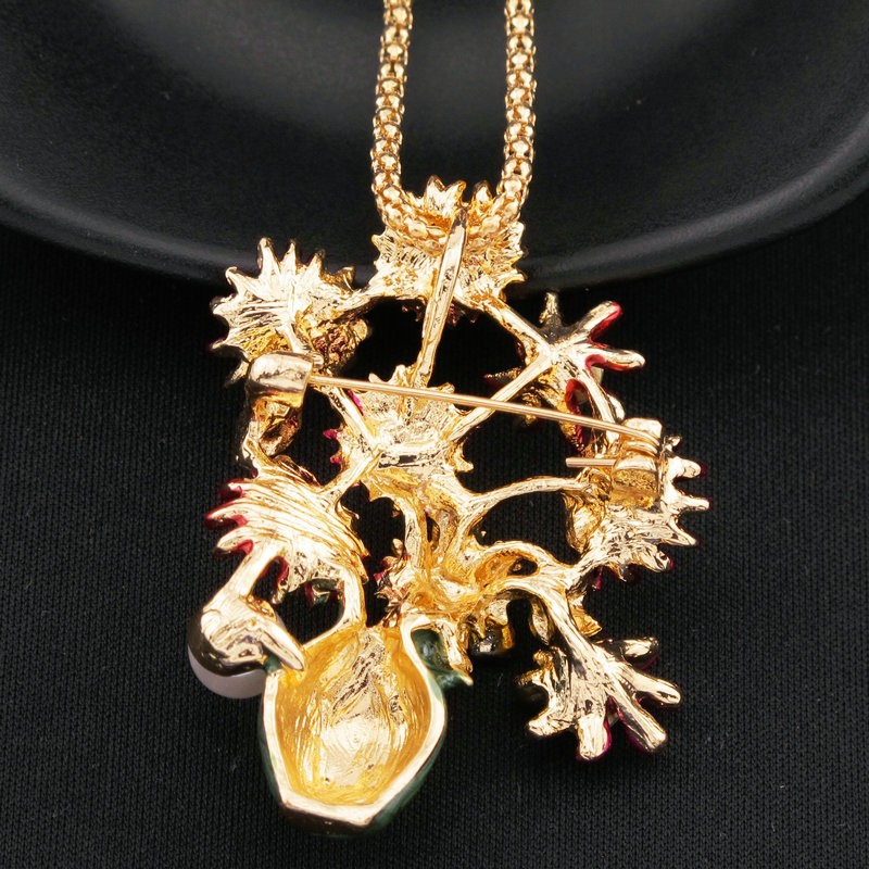 Fashion Women Colorful Enamel Cute Flower Vase Crystal Pendant Necklace