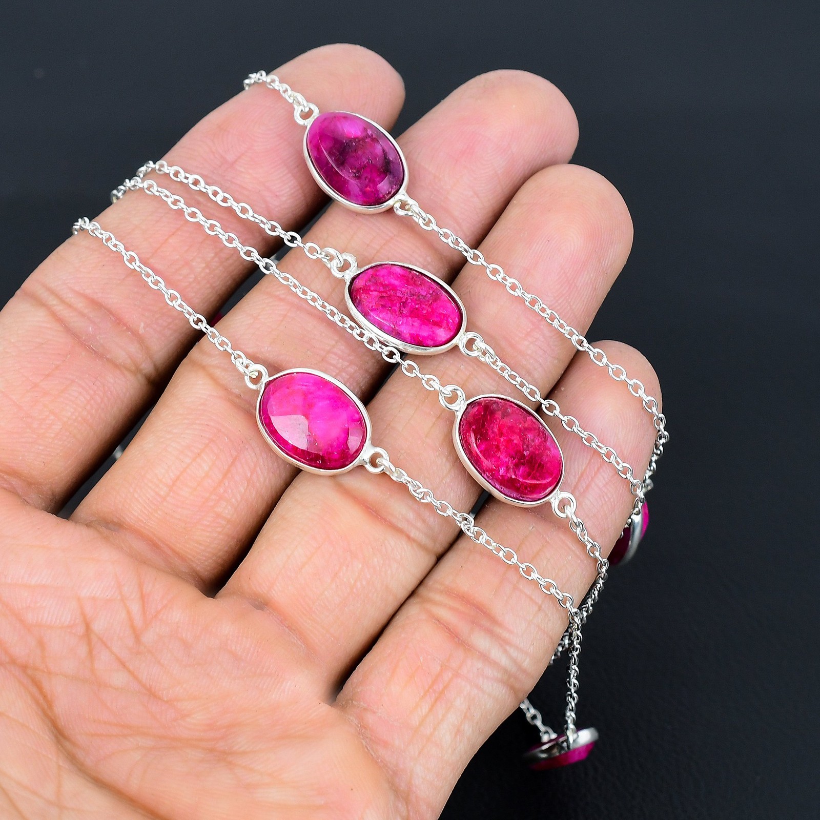 Faceted Red Kashmir Rubi Gemstone 925 Sterling Silver Jewelry Necklace 36″ Z321