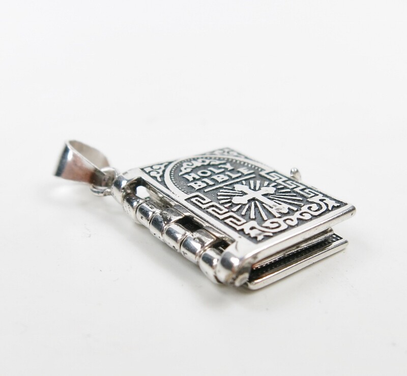 925 Sterling Silver Lord’s Prayer Holy Bible Open Pages Locket Charm Pendant