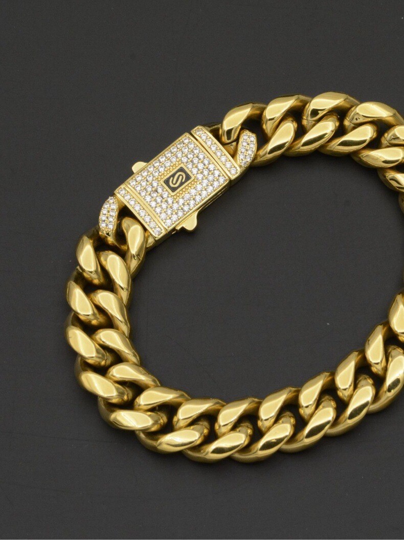6-14MM Stainless Steel Gold Plated Miami Hip Hop Cuban Chain Or Bracelet F
