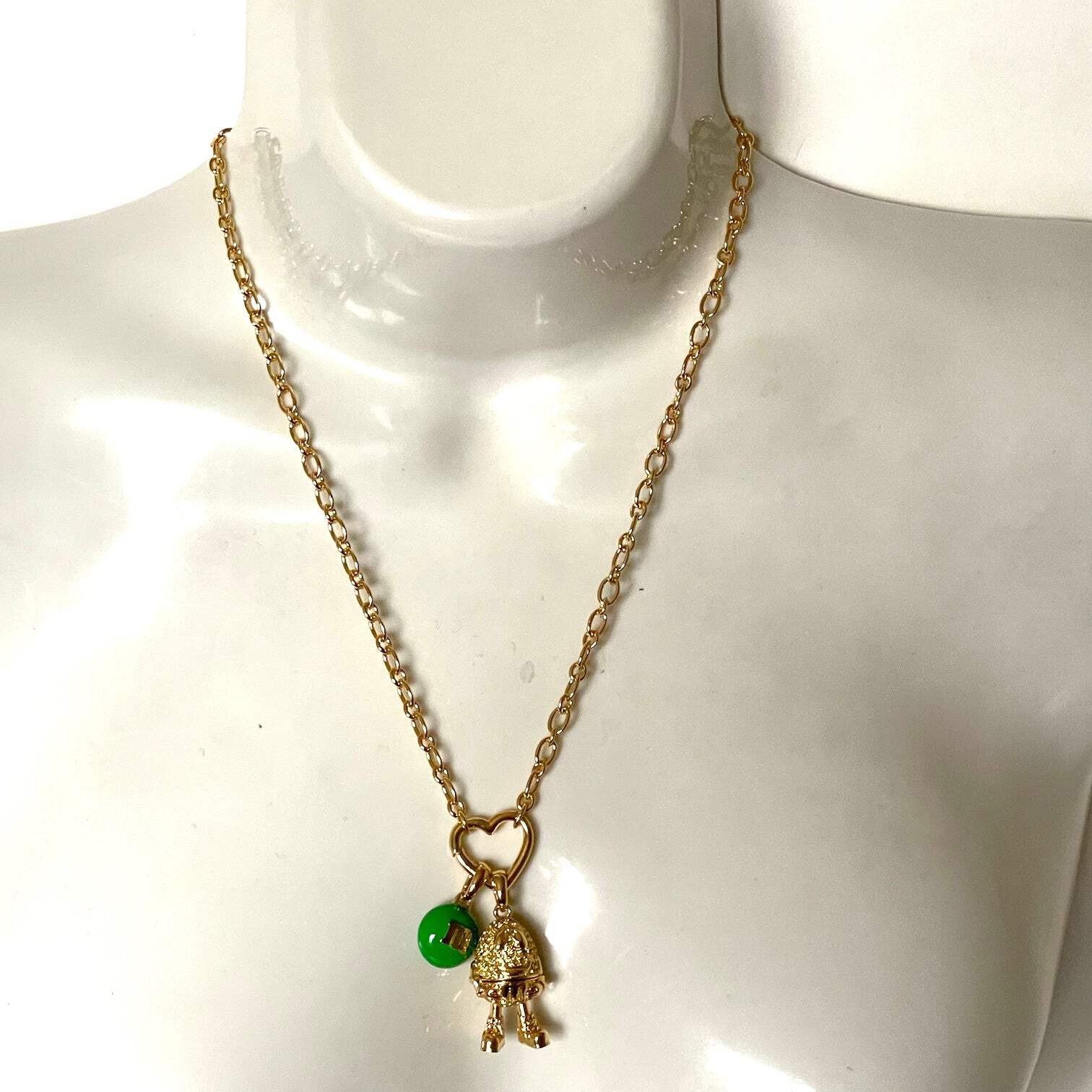 Kate Spade M&M Pendant Necklace Green Gold Statement Novelty Gift Box