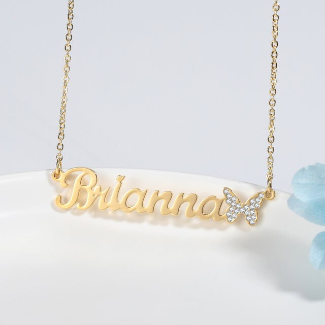 Custom Name Butterfly Zirconia Necklace Jewelry Women Anniversary Gold Silver
