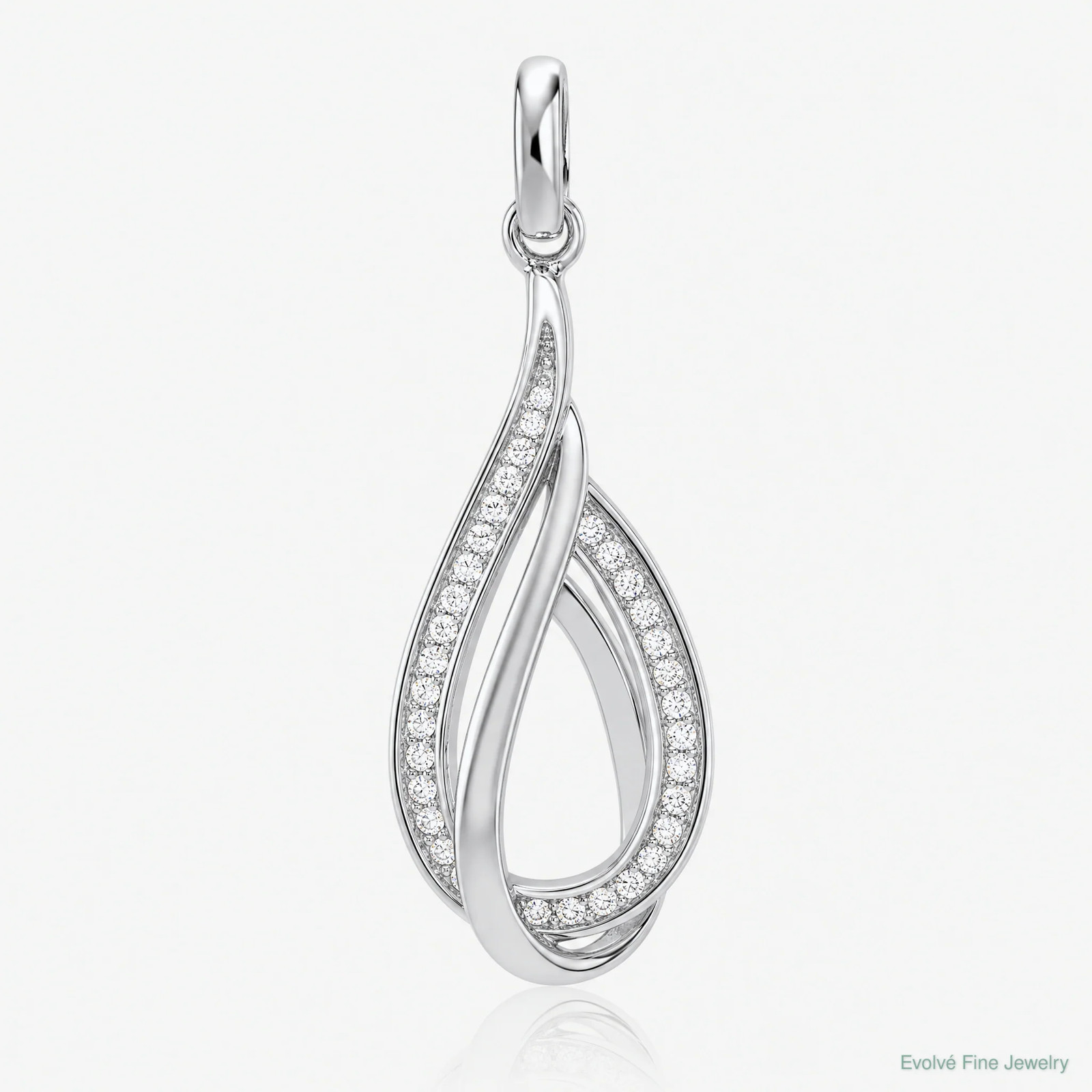 Sterling Silver Rhodium-Plated CZ Polished Tear Drop Pendant