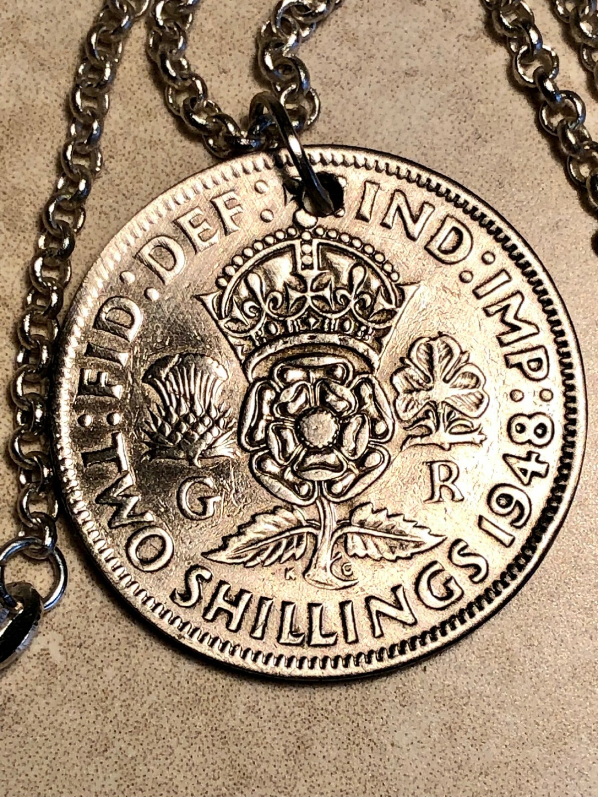 United Kingdom Coin Pendant United Kingdom 2 Shilling King Vintage Handmade