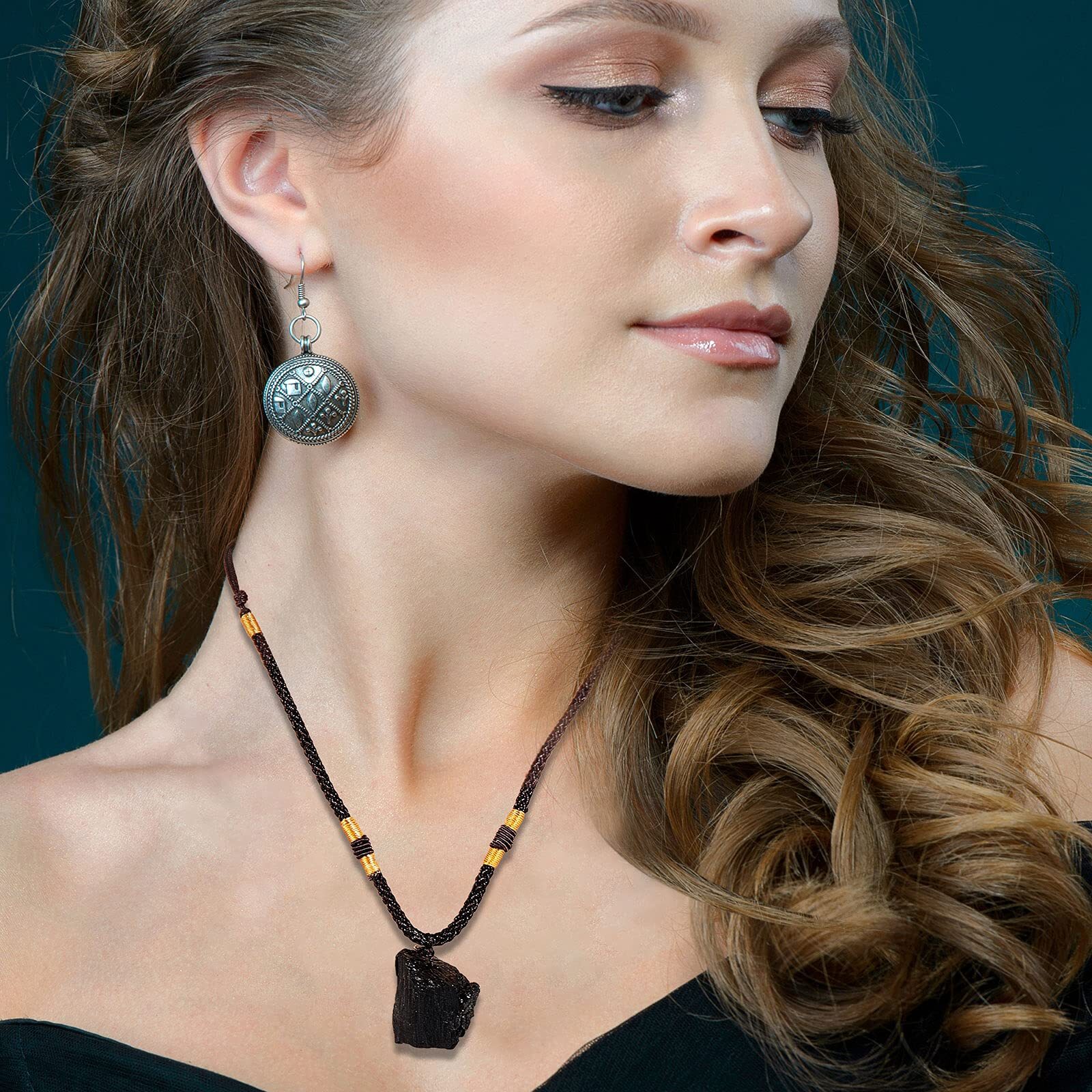 Hicarer 6 Pieces Natural Black Tourmaline Necklace Tourmaline Amulet Pendant