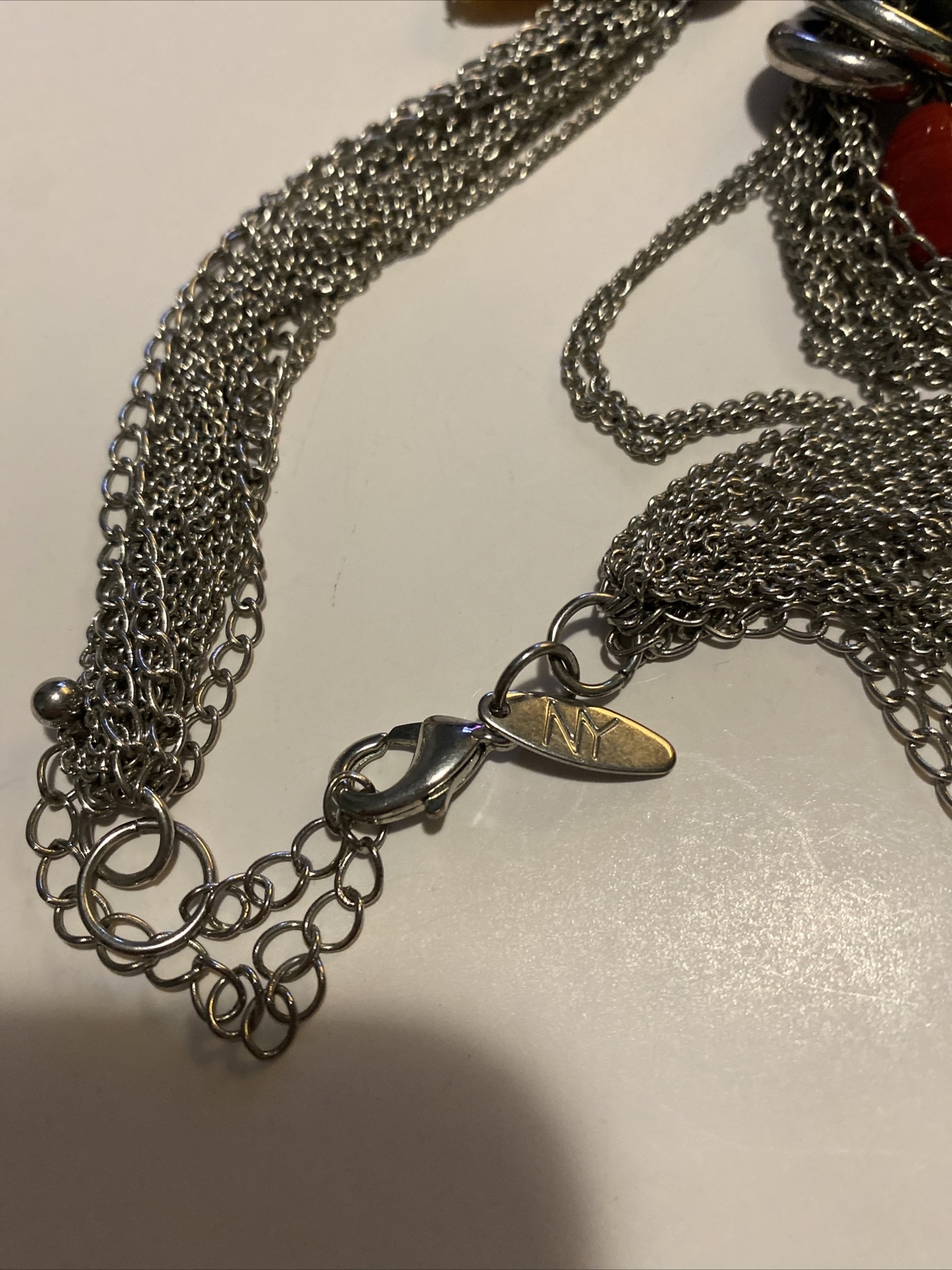 VTG Necklace Chunky Silver Tone With Glass, MOP And Other Unknown Stones By NY