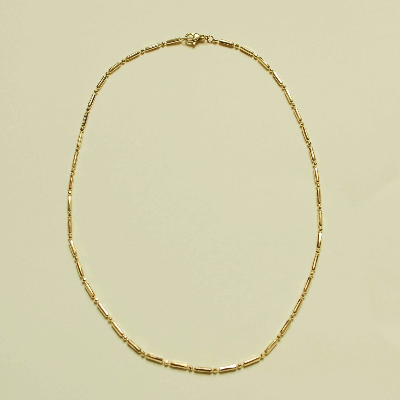 Bar & Bead Chain Necklace — 14K Gold