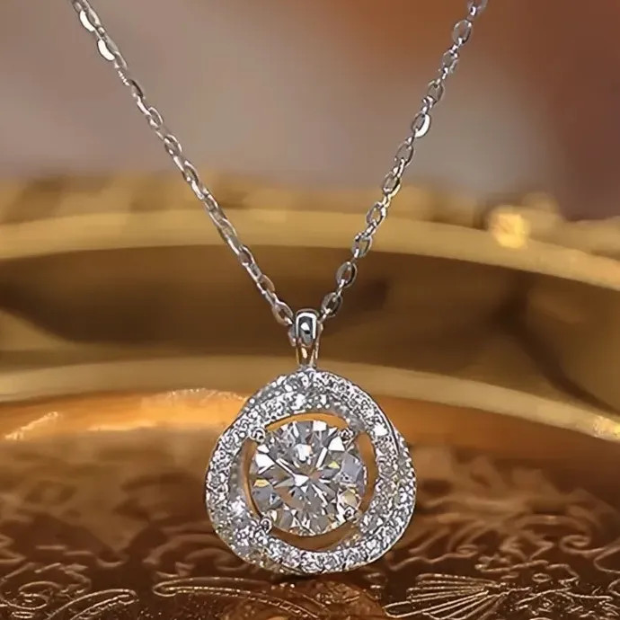 Sparkling CZ Geometric Pendant Necklace Brass Luxury Wedding Jewelry