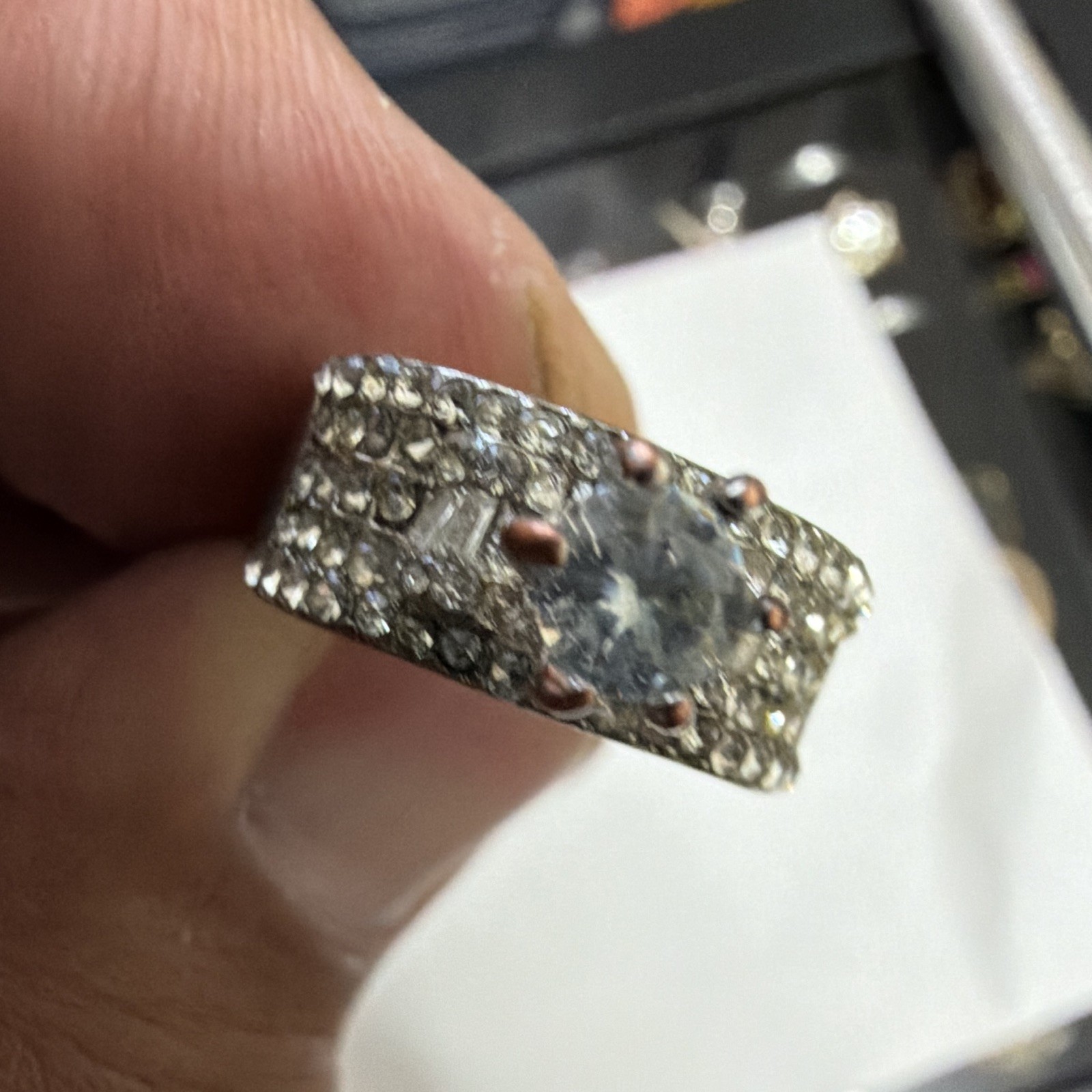 Silver plate Round White/Colorless Cubic Zirconia Diamond Prong Set Ring Size7.5
