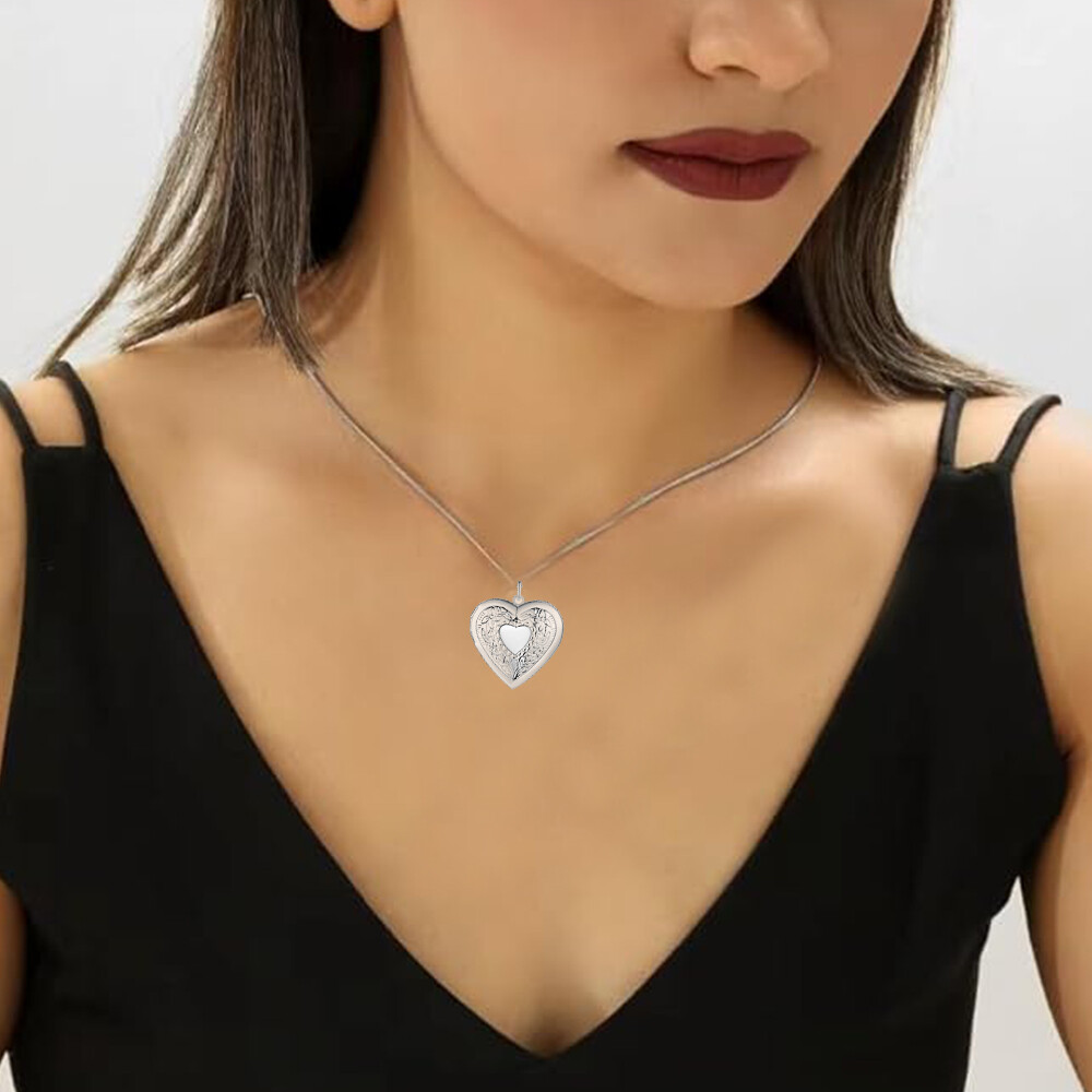 925 Sterling Silver Plated Heart Necklace, Locket Photo Picture Pendant 18″ N1