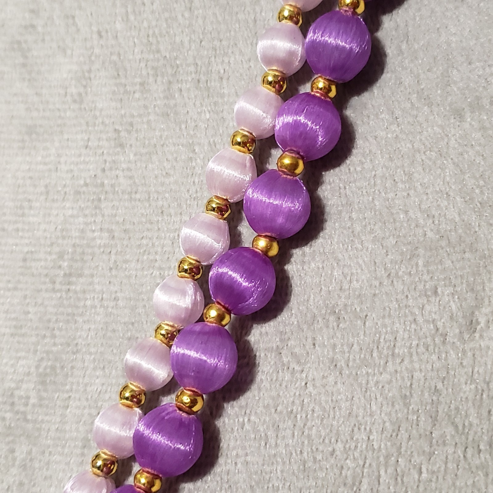 Vtg Bead Necklaces Set of 2 Purple Silk Satin Wrapped Boho Coquette Retro Fairy