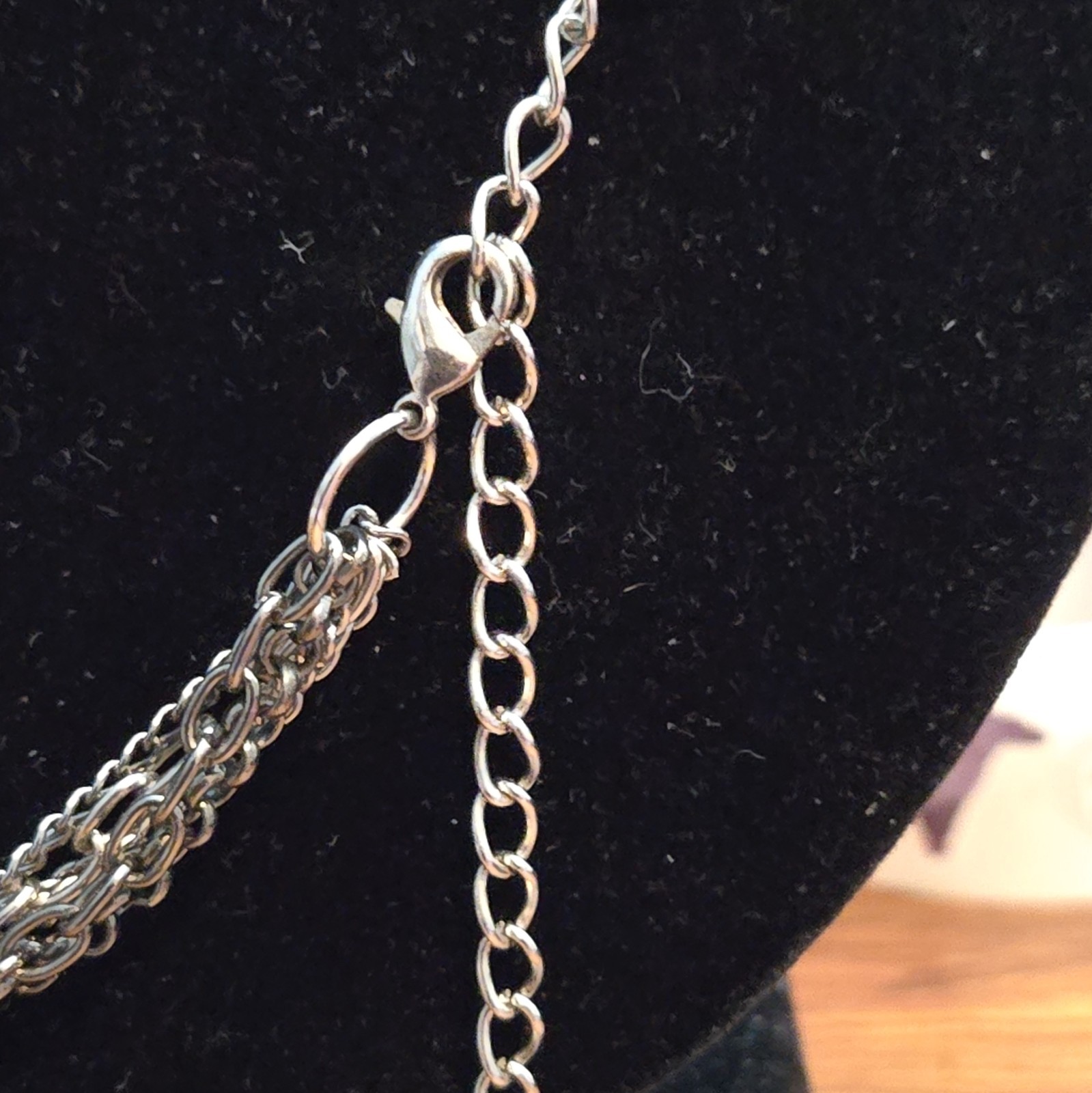 Silver Tone Cable Chain Statement Necklace Clear Round Crystal Beads 28″