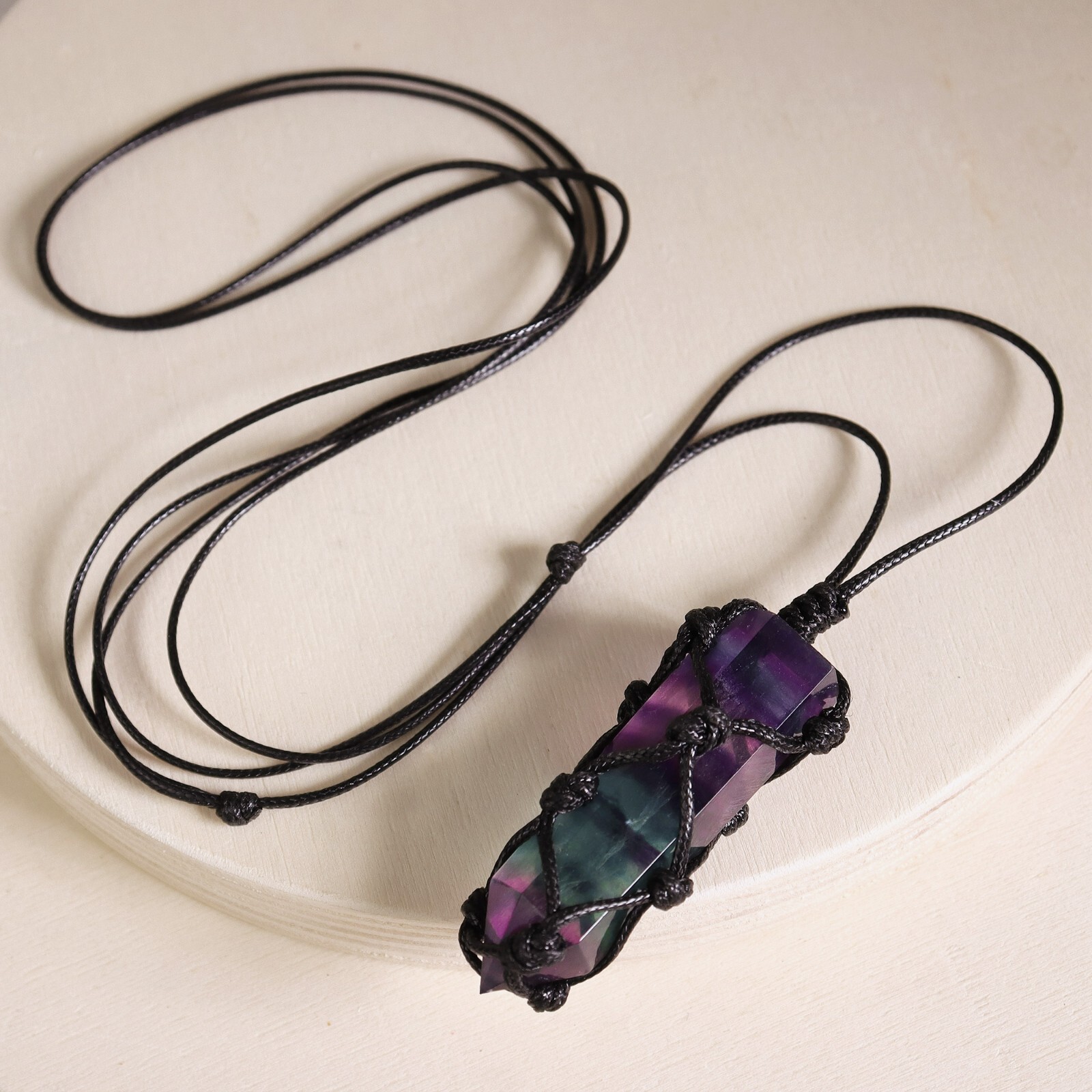 Genuine Rainbow Fluorite Crystal Hexagonal Point Pendant Healing Reiki Necklace