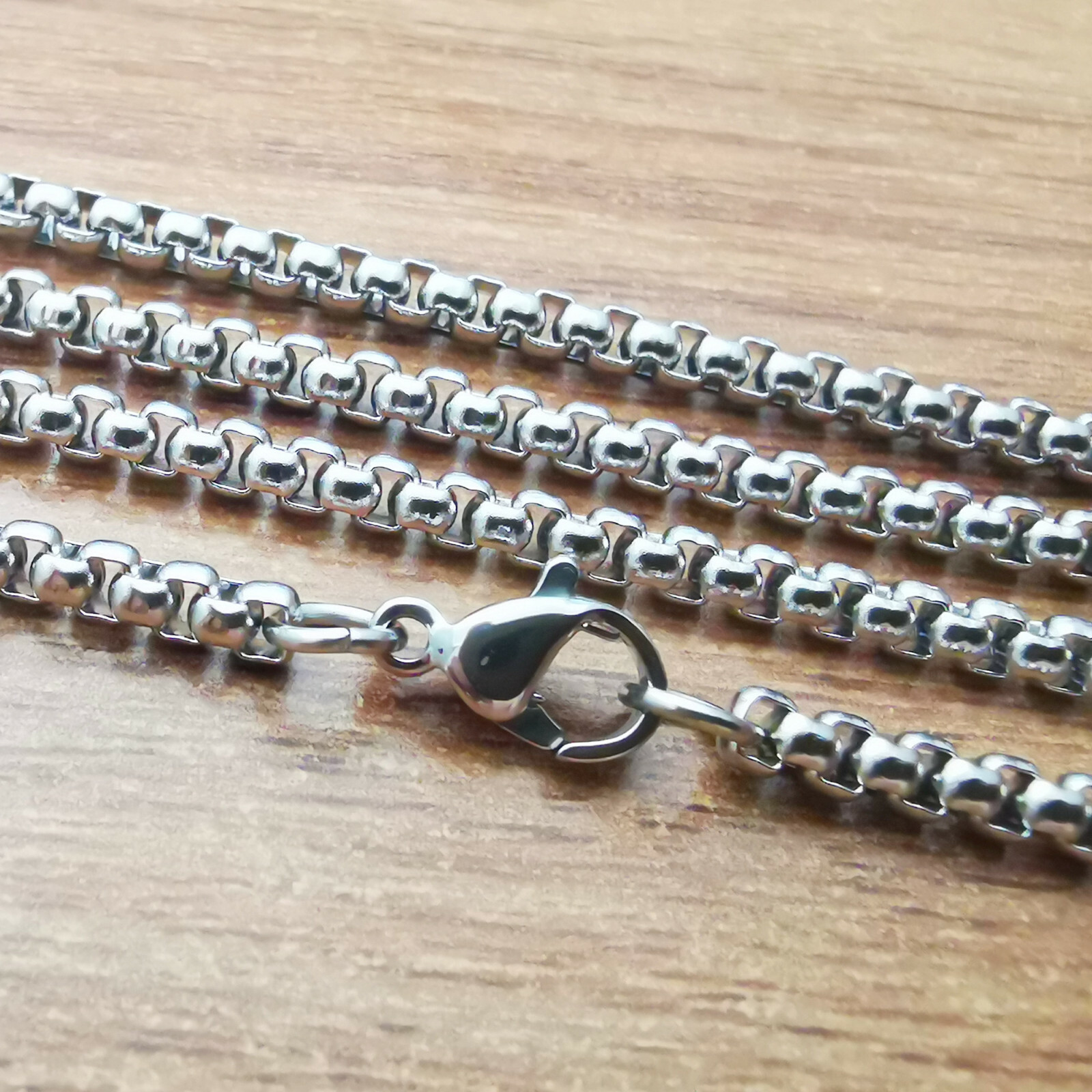 Rounded box chain stainless steel bracelet or necklace Venetian chain 7–34 inch