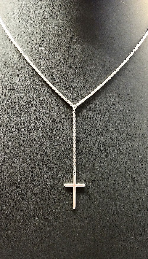 925 Sterling Silver Lariat Necklace ~ Cross 15x26x1.5mm ~ 6.2g ~ Necklace 16″