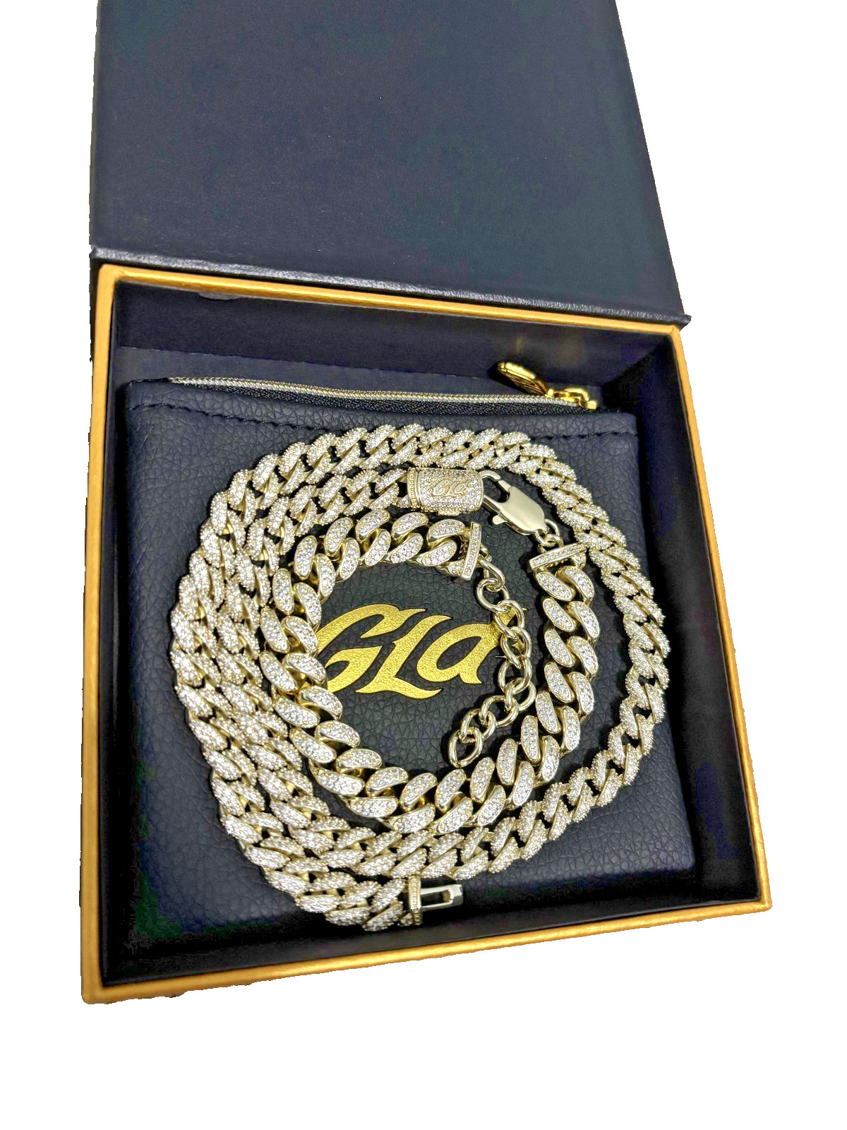 GLD 18″ 8.5mm CZ Cuban Link Necklace & 12-16″ 12mm Choker Yellow Gold Bundle