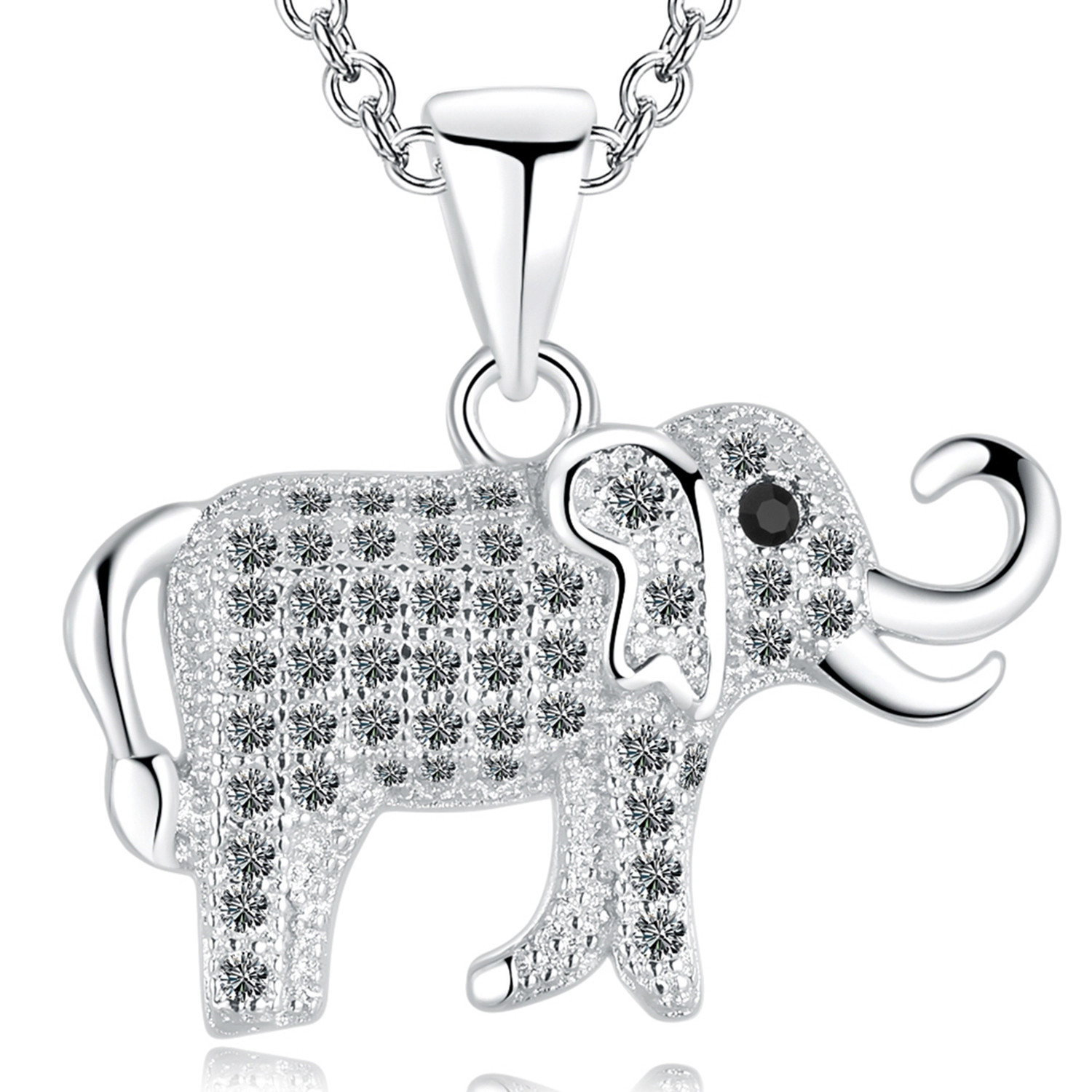 Elephant Necklace 14k White Gold Plated Round Cut CZ Crystal Necklace for Women