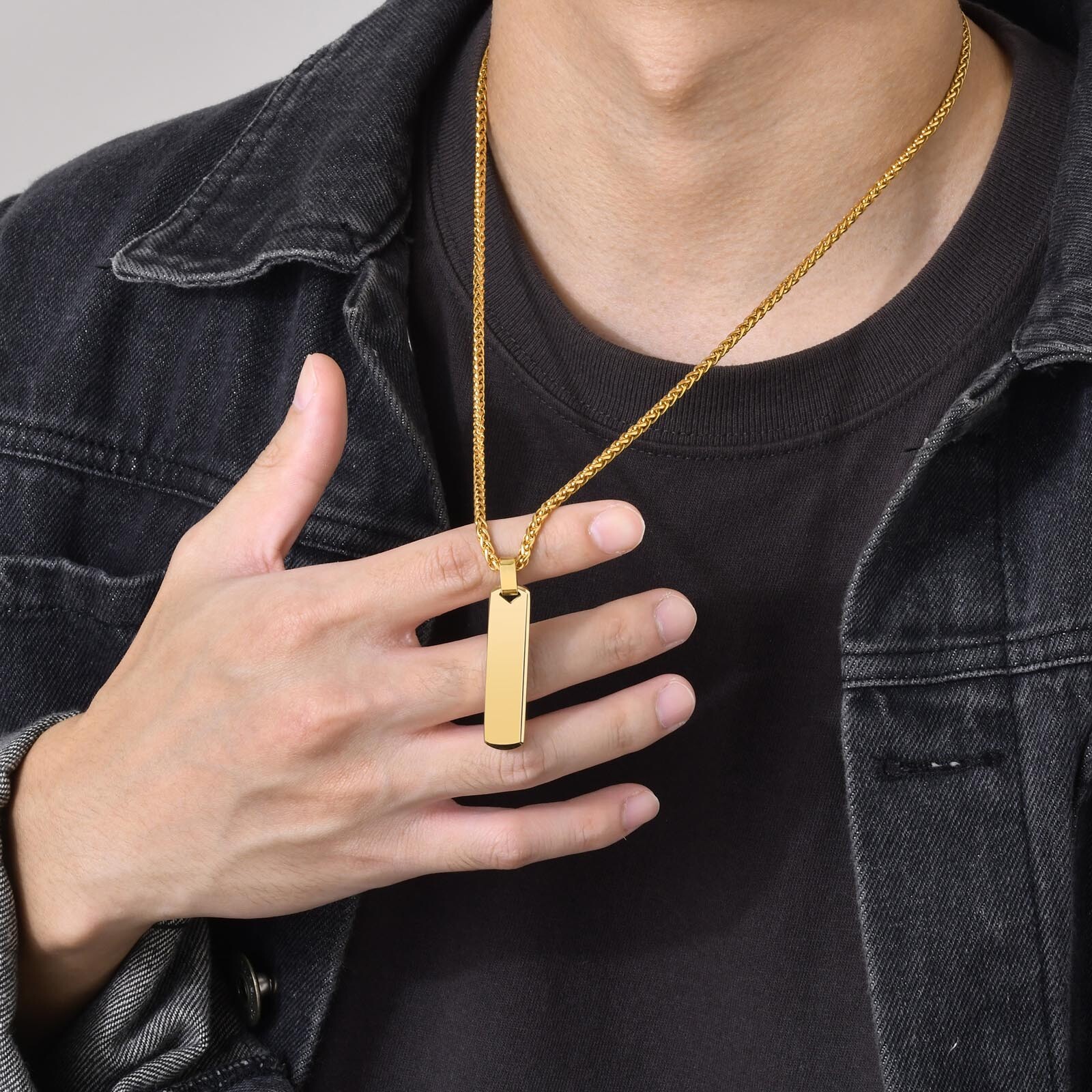 Initial Bar Necklace for Men Personalized A-Z Letters Casual Simple Pendant