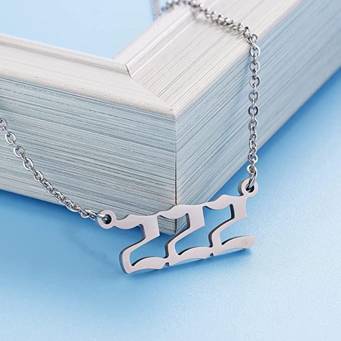 Silver 222 Angel Number Necklace, Jewelry Charms Minimalist Stainless Steel