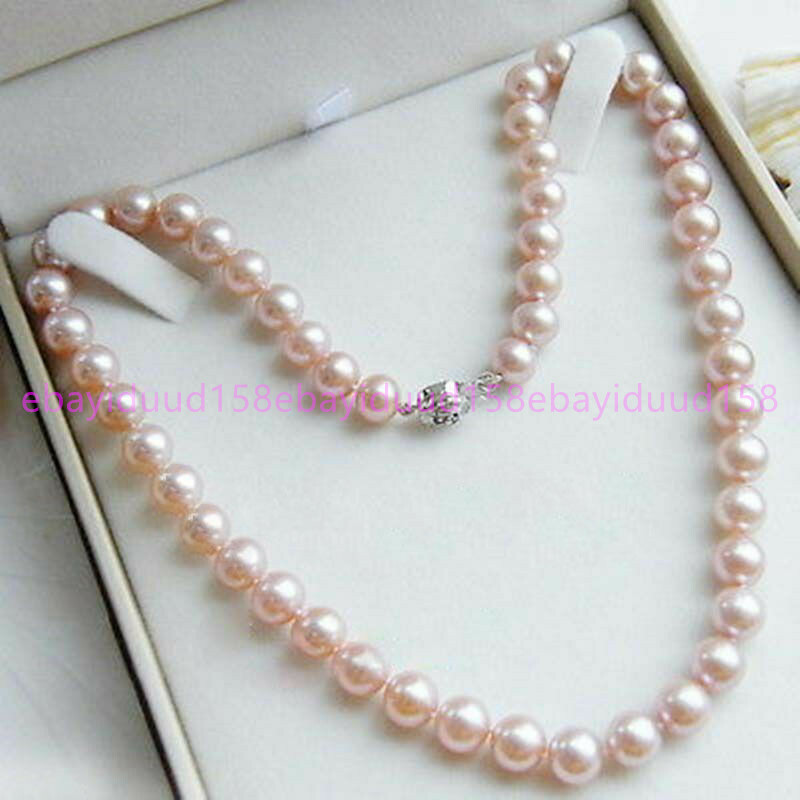 7-8MM Genuine Natural Pink Cultured Pearl Beads Necklace 18″