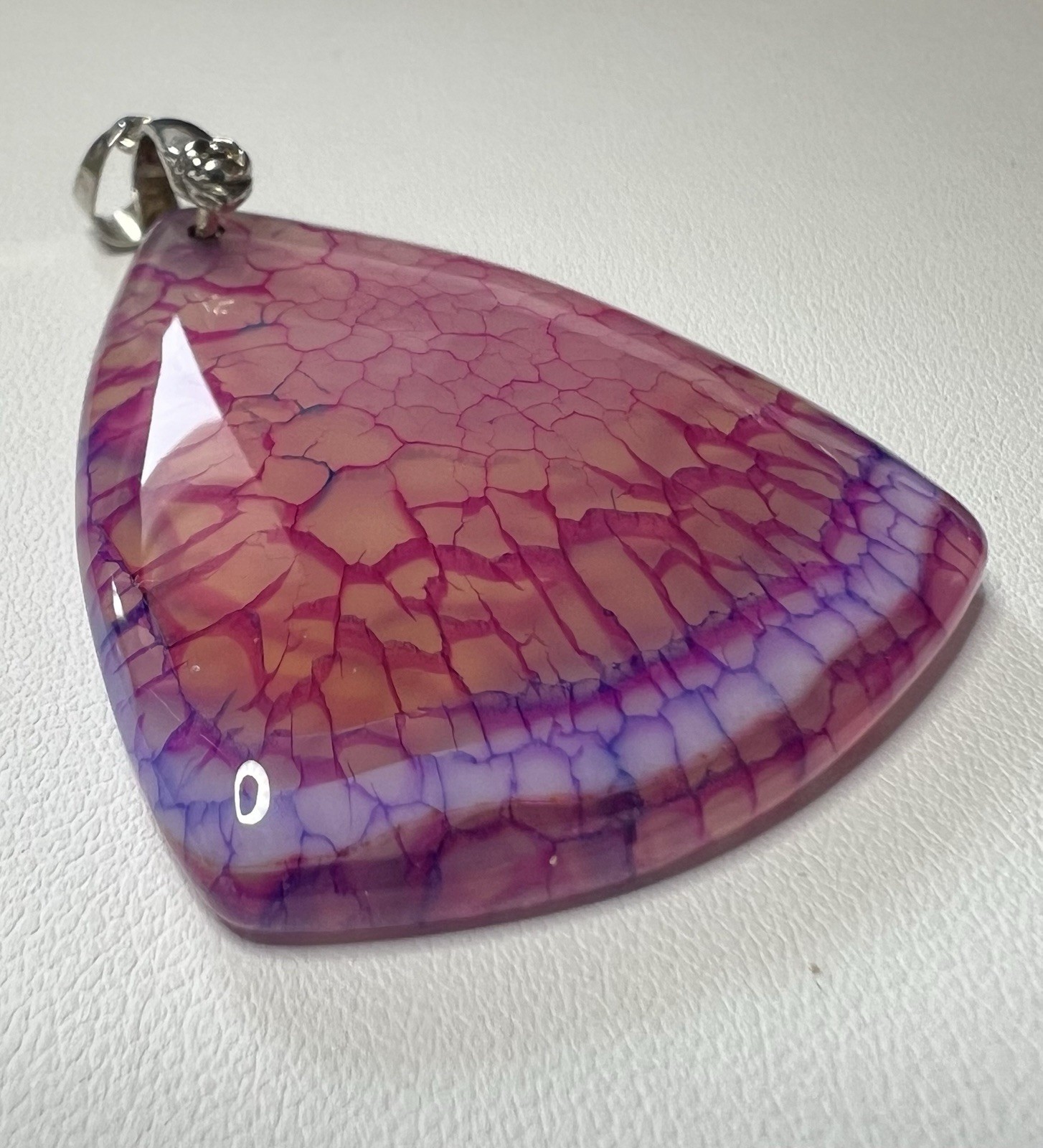 18K Gold Plated Silver Purple Dragon Agate Trillion Triangle Pendant Signed