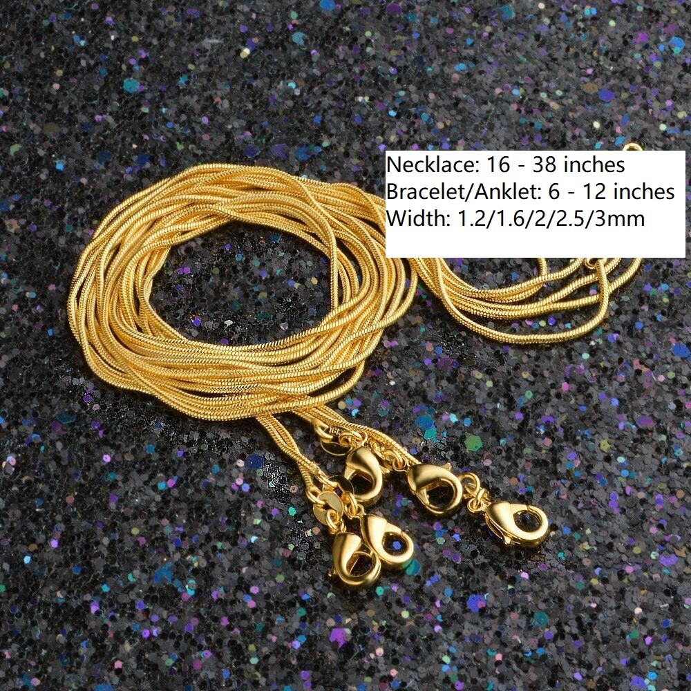 Men &Women’s 18K Yellow Gold Filled 36inch 1.6mm wide Round Snake Chain Necklace