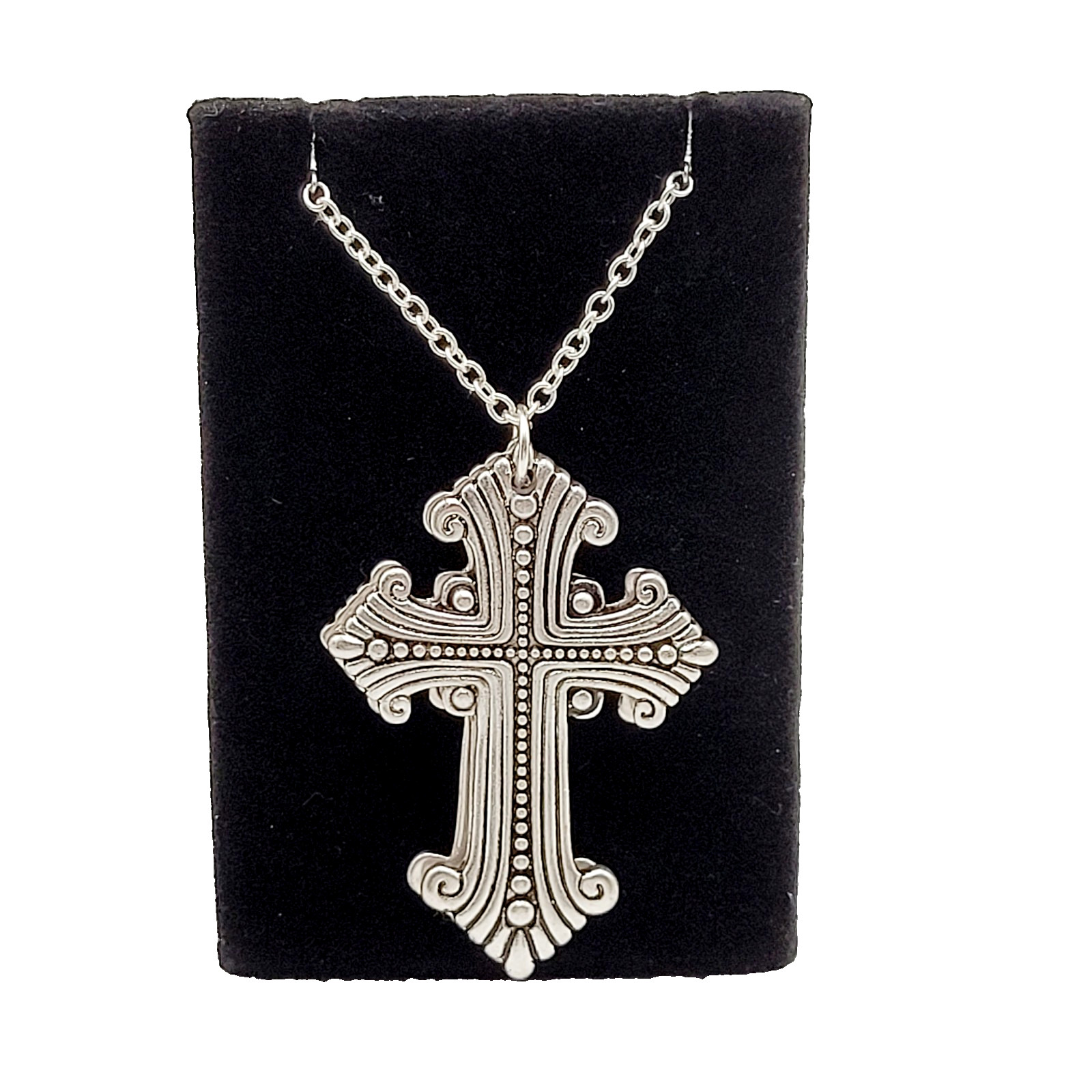 Modern Slide Cross Heart Charm Serenity Prayer Roman Style Silver Tone Necklace