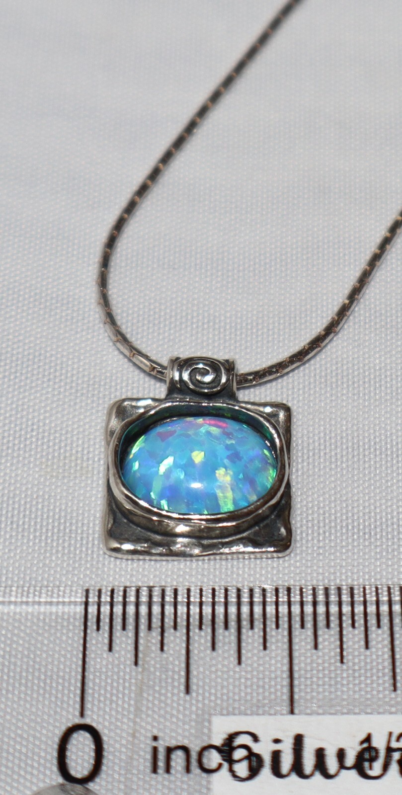 Didae Israel Sterling Silver Blue Opal Square Pendant Necklace