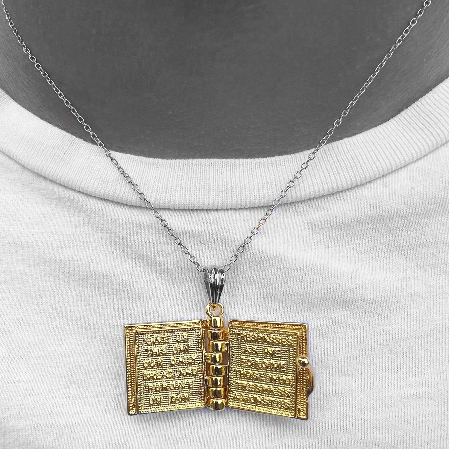Bible Book Pendant Necklace Vintage Gold Cross Unique Jewelry For Men Women US