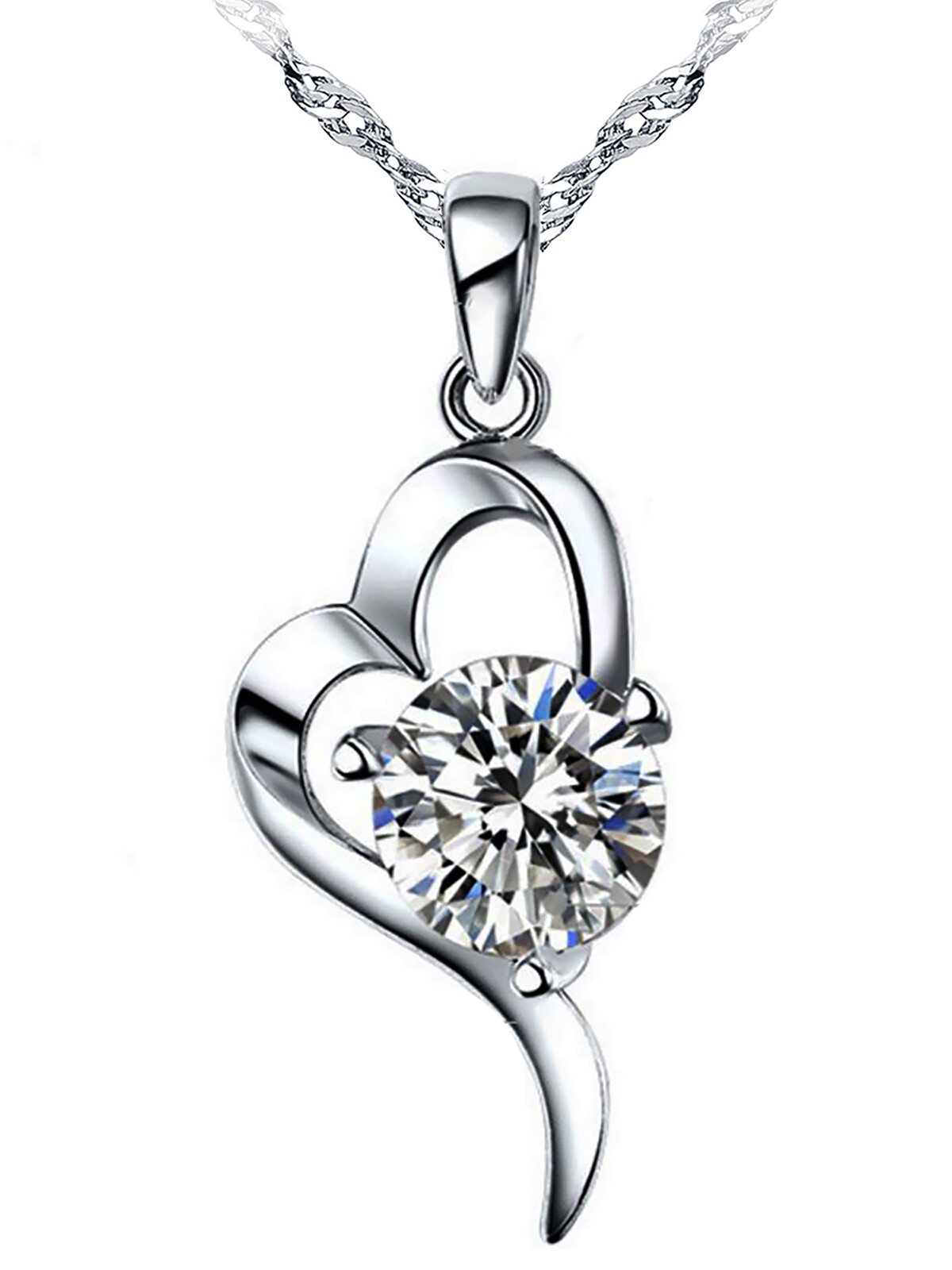 14K White Gold Plated 1.5ct CZ “OL” Style Heart Pendant Necklace for Women 18″