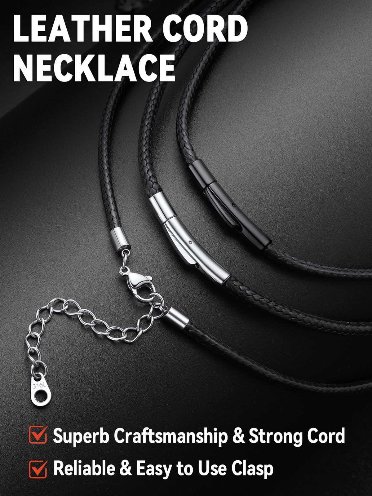 Braided Leather 1.5MM/2MM/3MM Necklace Cord for Men with Stainless Steel Lobs…