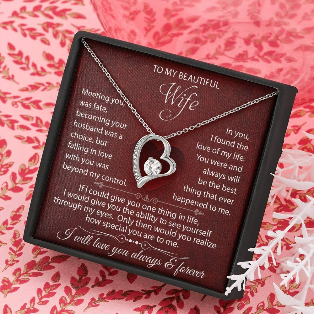 To My Beautiful Wife, Meeting You Was Fate, I Love you Always & Forever Necklace